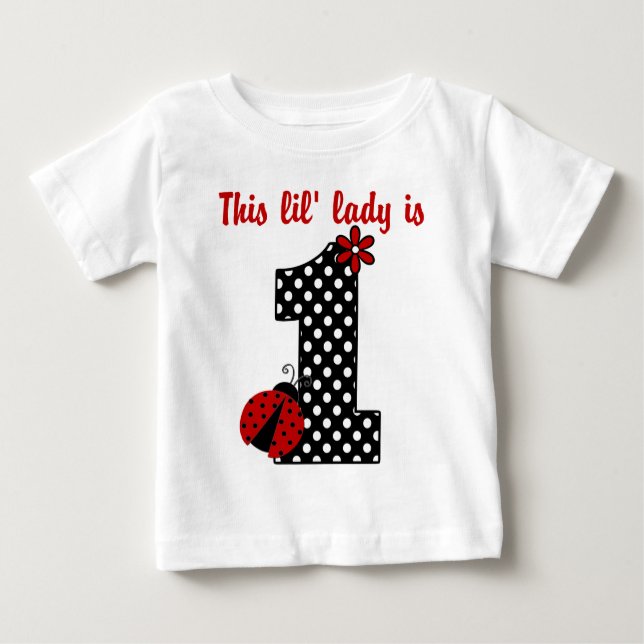 T-shirt Pour Bébé "Ladybug First Birthday" MONOGRAM RUFFLE TEL (Devant)