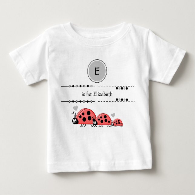 T-shirt Pour Bébé Ladybugs ajouter nom noir et gris (Devant)