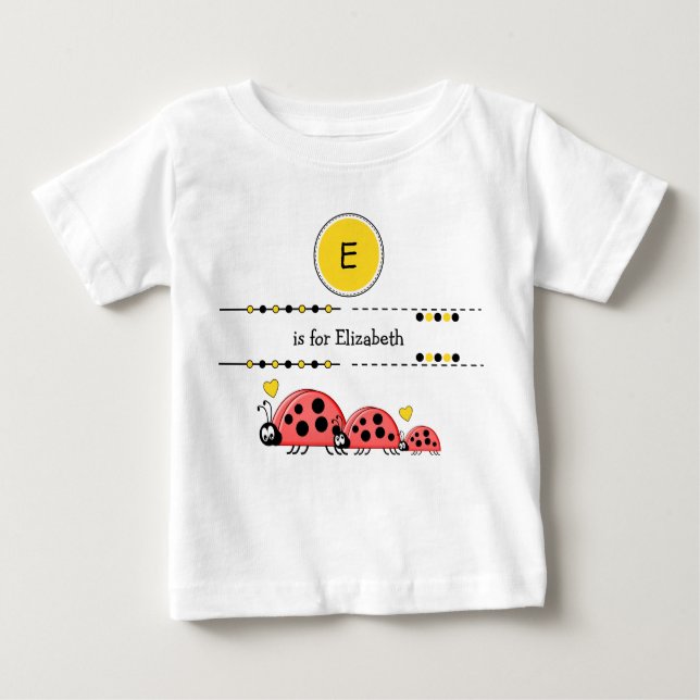 T-shirt Pour Bébé Ladybugs ajouter nom noir et jaune (Devant)