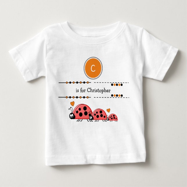 T-shirt Pour Bébé Ladybugs ajouter nom noir et orange (Devant)