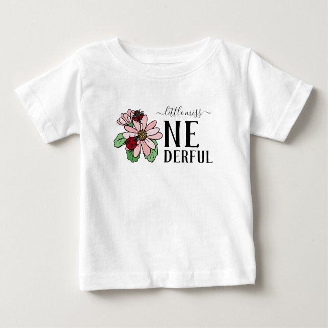 T-shirt Pour Bébé Ladybugs Pink Daisers Little Miss Onederful (Devant)