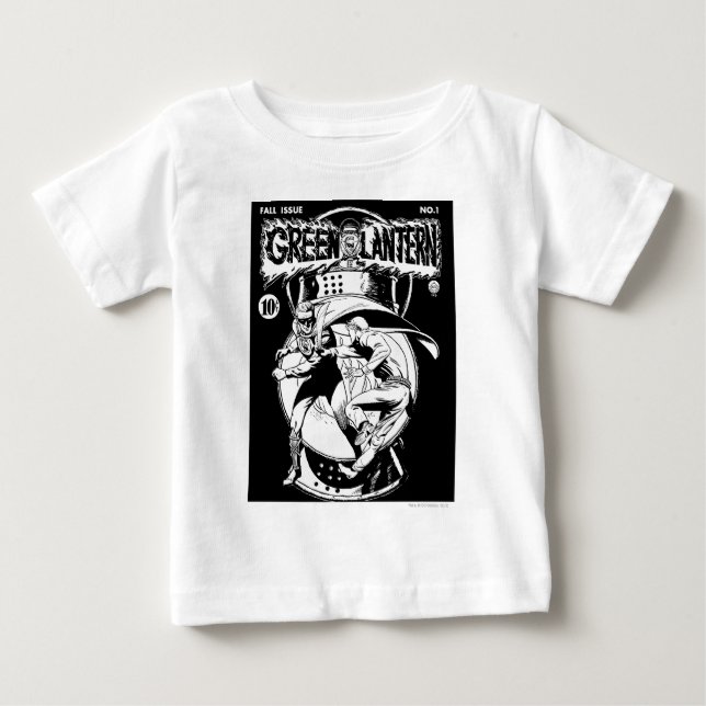 T-shirt Pour Bébé Lanterne verte avec cape en combat, noir et blanc (Devant)