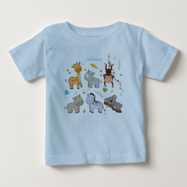 T-shirt Pour Bébé Lapin Animal Bébé Garçon Bleu Jersey T-shirt (Devant)