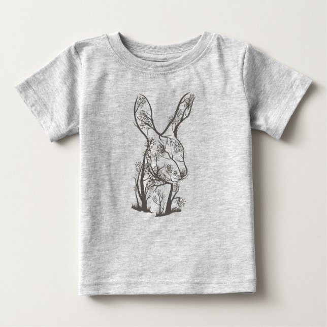 T-shirt Pour Bébé Lapin Artistique Bunny Tree Animal Nature (Devant)