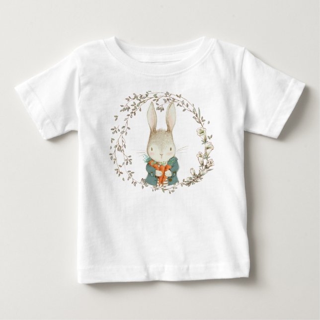 T-shirt Pour Bébé Lapin Bébé Lapin Avec Carottes (Devant)
