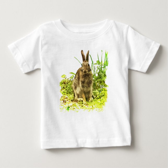 T-shirt Pour Bébé Lapin Brown en T-shirt bébé en herbe verte (Devant)