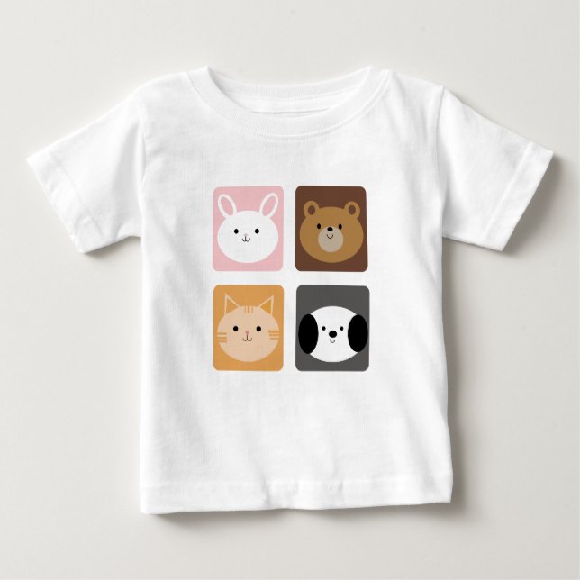 T-shirt Pour Bébé Lapin, chien, chat et ours (Devant)