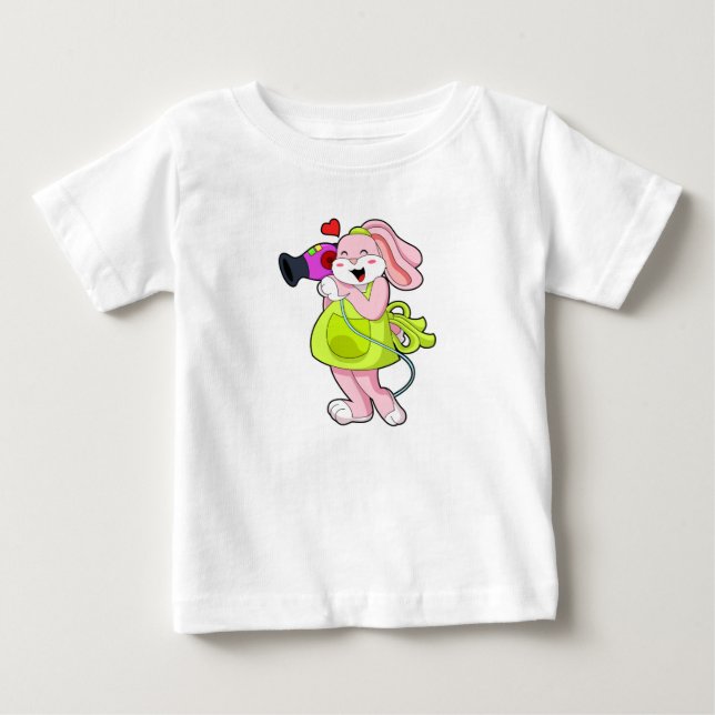 T-shirt Pour Bébé Lapin coiffeur avec sèche-cheveux (Devant)
