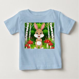 T-shirt Pour Bébé Lapin de dessin animé mignon debout dans une forêt