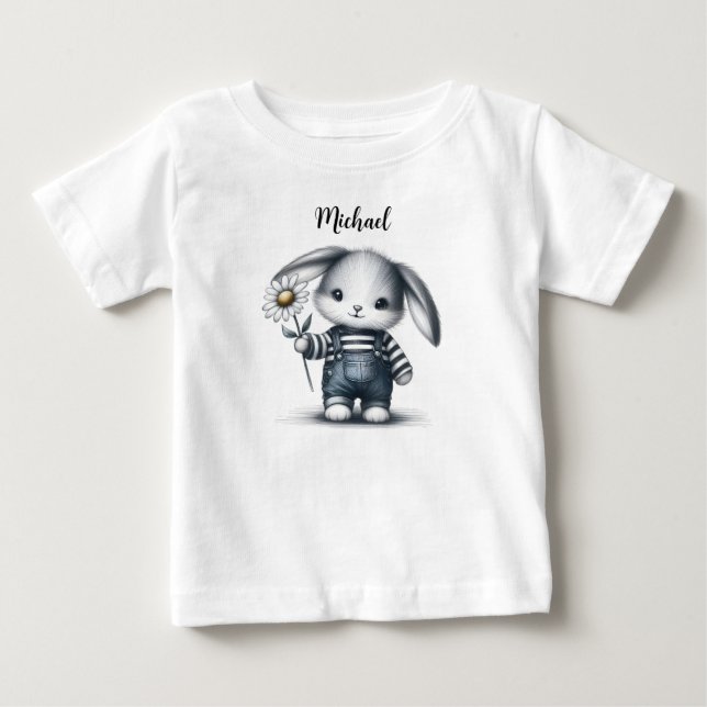 T-shirt Pour Bébé Lapin De Garçon Whimsical Avec Nom (Devant)
