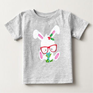 T-shirt Pour Bébé Lapin De Noël, Lapin Hipster, Lapin Avec Lunettes