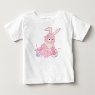 T-SHIRT POUR BÉBÉ LAPIN DE PÂQUES À L'AQUARELLE ROSE MIGNON AVEC DES