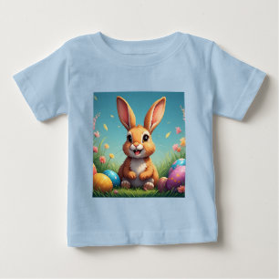 T-shirt Pour Bébé Lapin de Pâques adorable parmi des œufs colorés