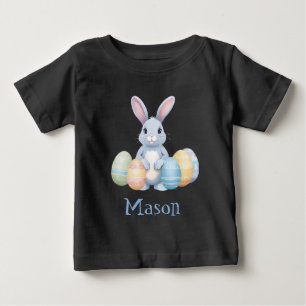 T-shirt Pour Bébé Lapin de Pâques avec œufs de Pâques   Nom de fils