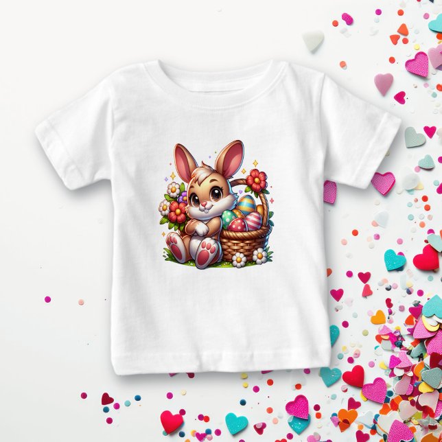 T-shirt Pour Bébé Lapin de Pâques avec panier personnalisé (Créateur téléchargé)