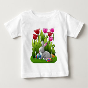 T-shirt Pour Bébé Lapin de Pâques Cachant les oeufs de Pâques dans l