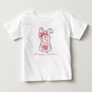 T-shirt Pour Bébé Lapin de Pâques Floral Rose Nœud Coquette