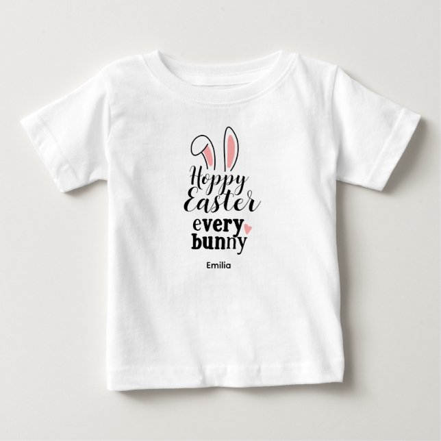 T-shirt Pour Bébé Lapin de Pâques Joyeuses Nom personnalisé (Devant)