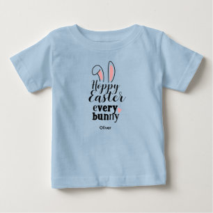 T-shirt Pour Bébé Lapin de Pâques Joyeux Nom Personnalisé Bleu
