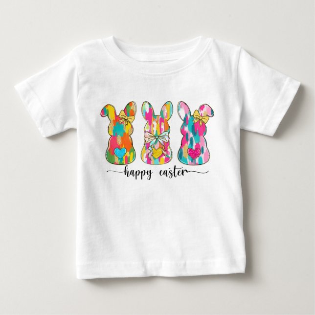 T-shirt Pour Bébé Lapin de Pâques Pailleté Joyeux (Devant)