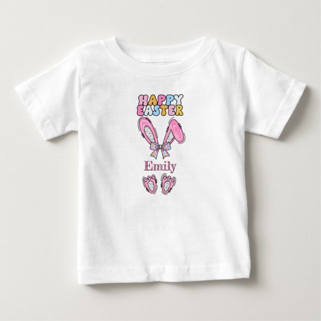 T-shirt Pour Bébé Lapin de Pâques personnalisé fille rose (Devant)