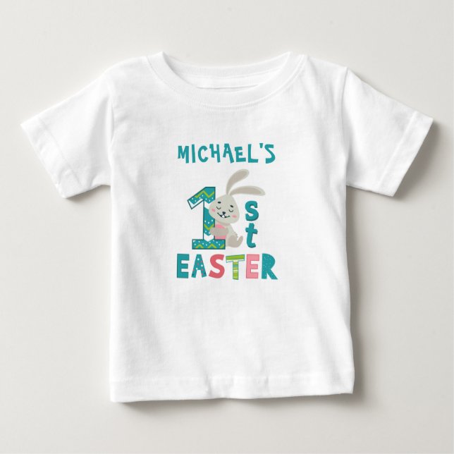T-shirt Pour Bébé Lapin de Pâques personnalisé pour le 1er (Devant)