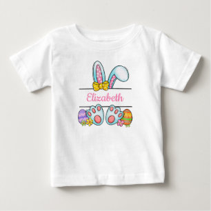 T-shirt Pour Bébé Lapin de Pâques Rose Monogramme Bébé Fille Pâques 