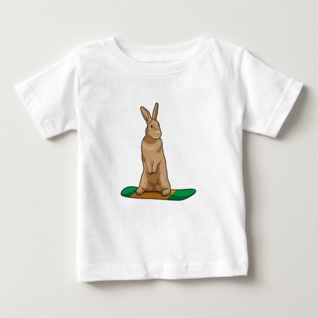 T-shirt Pour Bébé Lapin en Snowboard avec Snowboard (Devant)