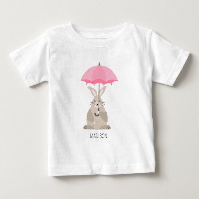 T-shirt Pour Bébé Lapin mignon avec nom personnalisé parapluie  (Devant)
