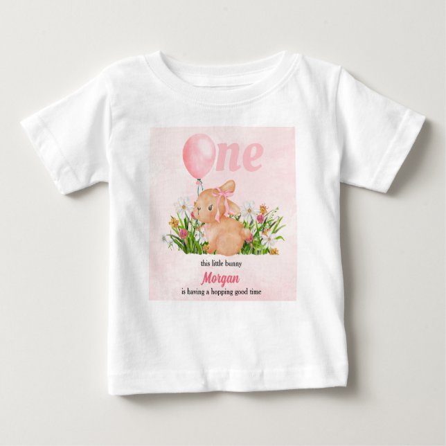 T-shirt Pour Bébé Lapin Mignon Fête Son Premier Anniversaire Fille R (Devant)
