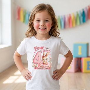 T-shirt Pour Bébé Lapin Mignon Quatre Ans et Fabuleux Fille 4ème Ann