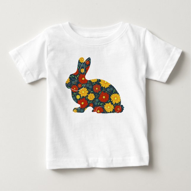 T-shirt Pour Bébé Lapin rétro et fleurs (Devant)
