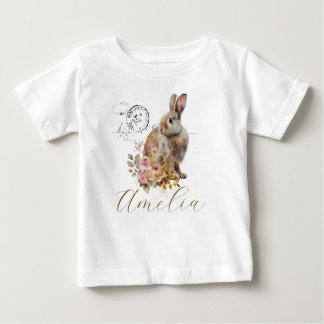 T-shirt Pour Bébé Lapin vintage français personnalisé avec des roses