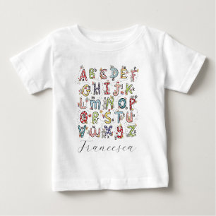 T-shirt Pour Bébé Lapins de l'alphabet, papillons, fées et fleurs