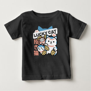 T-shirt Pour Bébé L'art du chat chanceux – Maneki Neko avec pièce d'
