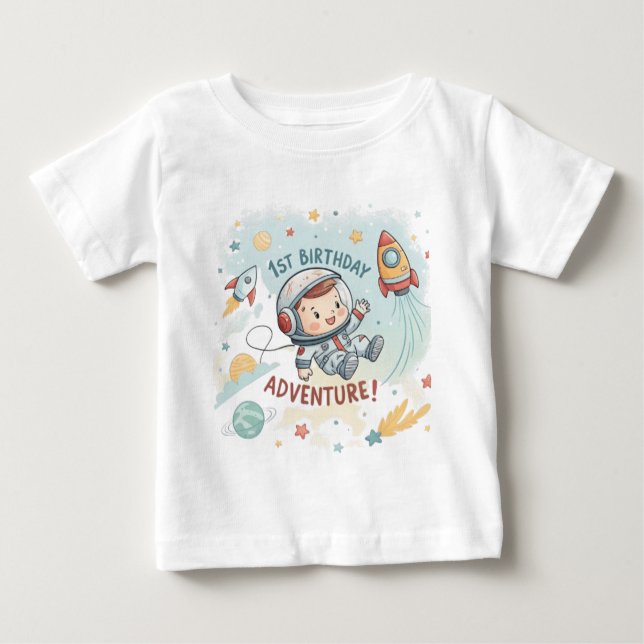 T-shirt Pour Bébé L'astronaute Stars Rocket Planet Garçon 1er Annive (Devant)