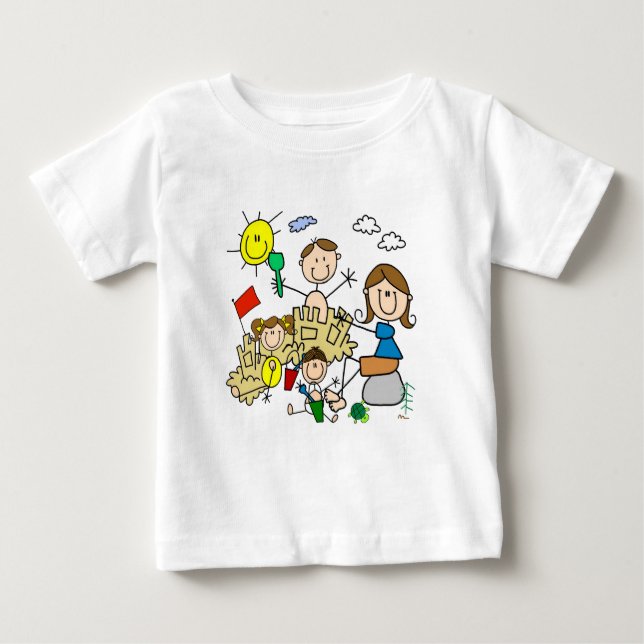 T-shirt Pour Bébé Le bâton figure l'amusement de plage de famille (Devant)