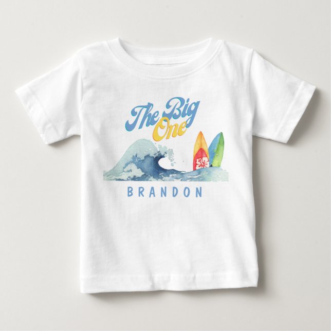 T-shirt Pour Bébé Le Big One First Birthday Surf Shirt Nom personnal (Devant)