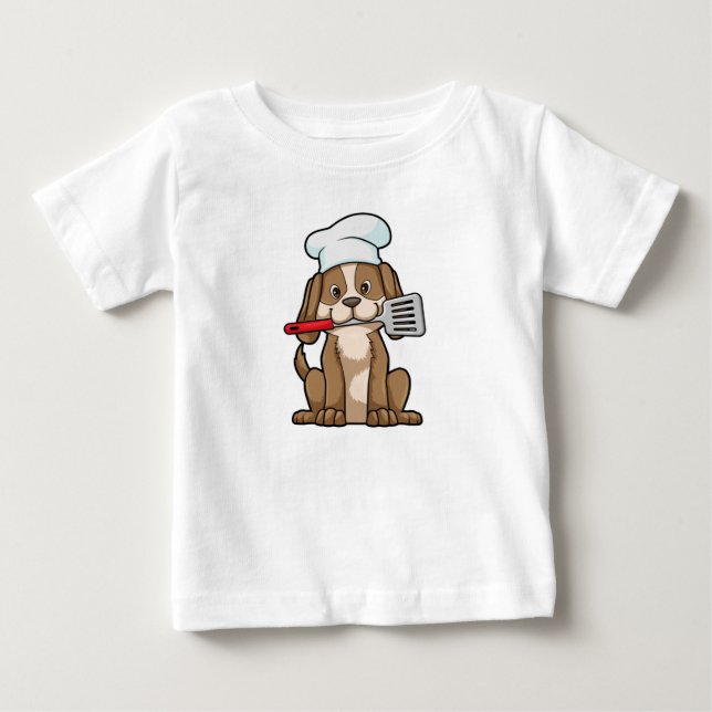 T-shirt Pour Bébé Le chien cuisinier avec le casquette et la spatule (Devant)