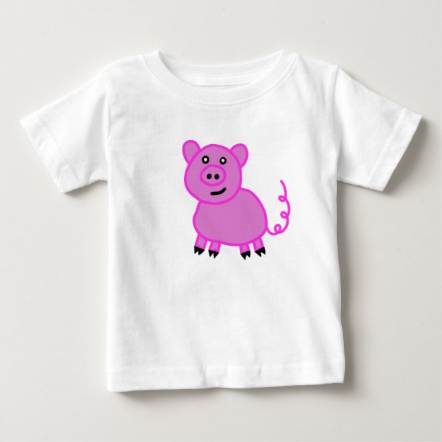 T-shirt Pour Bébé Le Cochon Rose Mignon à Longue Queue (Devant)