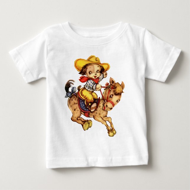 T-shirt Pour Bébé Le cow-boy chiot sur son cheval (Devant)