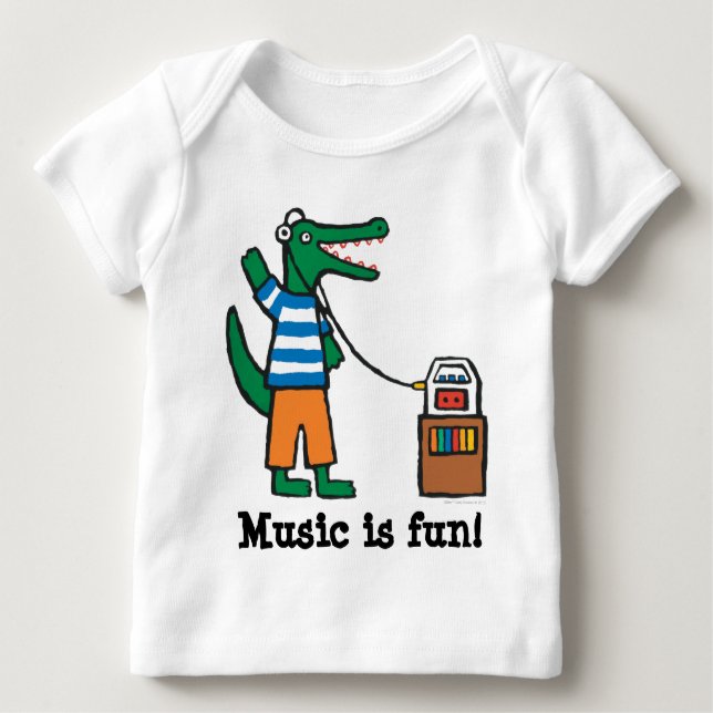T-shirt Pour Bébé Le crocodile frais écoute la musique (Devant)
