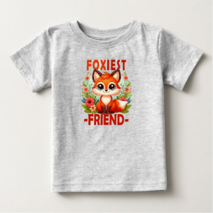 T-shirt Pour Bébé Le jeu de mot Foxiest Friend. Caricature du chiot