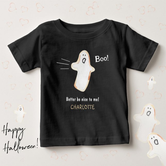 T-shirt Pour Bébé Le mignon fantôme 'Boo ! ' Halloween (BOO! Ghost Cute Handdrawn Halloween Baby T-Shirt ©Susanne Sachers - Sunny Mind Design)