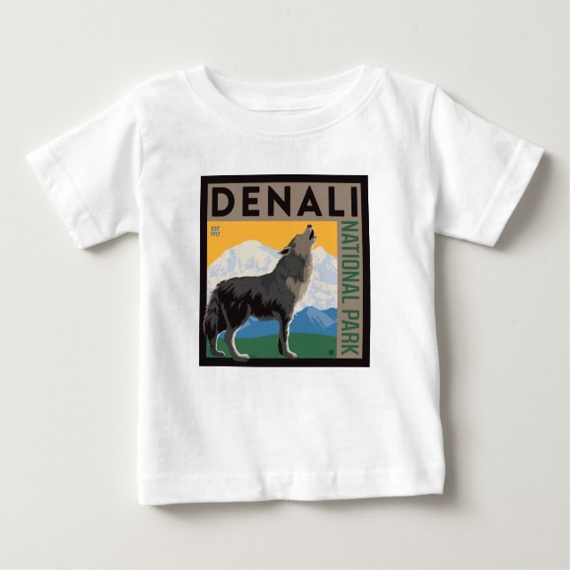 T-shirt Pour Bébé Le Parc national de Denali | Howling Wolf (Devant)