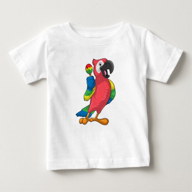 T-shirt Pour Bébé Le perroquet à la musique avec Maracas (Devant)