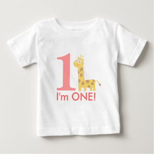 T-shirt Pour Bébé Le premier anniversaire, j'ai un ans, girafe