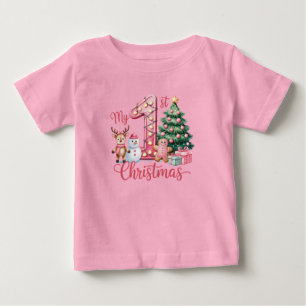 T-shirt Pour Bébé Le premier Noël de bébé fille rose