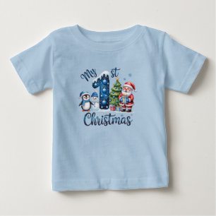 T-shirt Pour Bébé Le premier Noël de bébé garçon Bleu