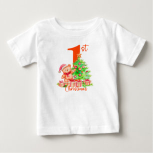 T-shirt Pour Bébé Le premier Noël de bébé, ours mignon et design d'a